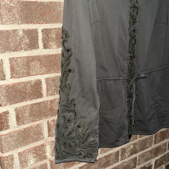 LOVE SAM Olive Green snap front jacket drawstring waist 100% cotton size medium - Picture 6 of 14